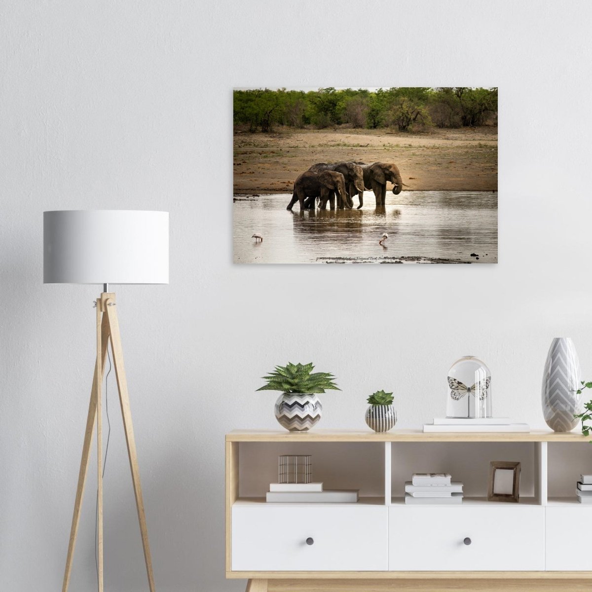 50x75 cm / 20x30″ Three Elephants in water by Picture This